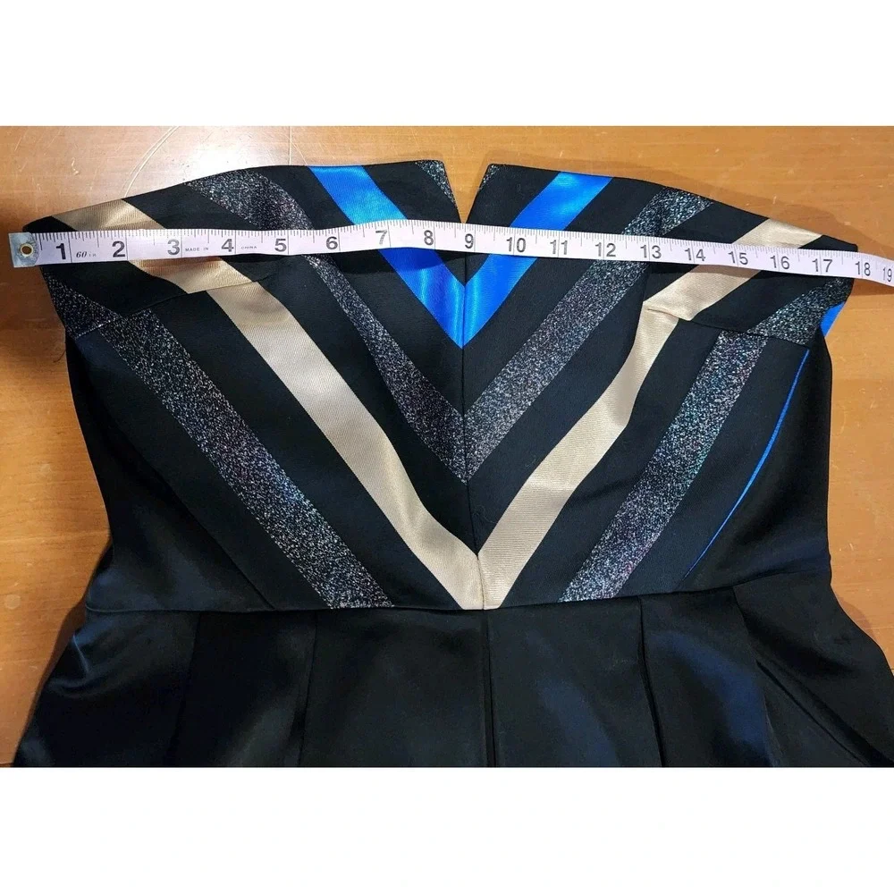 Shoshanna Fit and Flare Strapless Dress Womens 10 Black Gold‎ Blue Chevron NEW